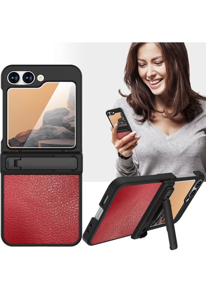 Samsung Galaxy Z Flip6 5g Litchi Texture Pu+Pc Kickstand Telefon Kılıfı (Yurt Dışından)