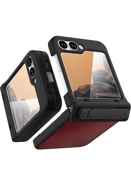 Samsung Galaxy Z Flip6 5g Litchi Texture Pu+Pc Kickstand Telefon Kılıfı (Yurt Dışından)