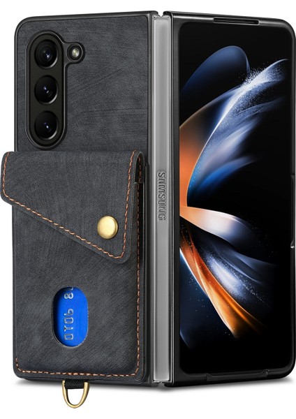 Samsung Galaxy Z Fold6 5g Kickstand Kart Çantası Deri + Askılı Pc Telefon Kapağı (Yurt Dışından)