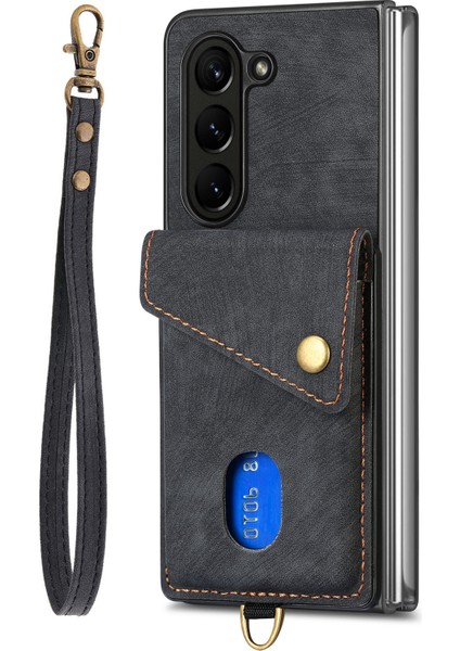 Samsung Galaxy Z Fold6 5g Kickstand Kart Çantası Deri + Askılı Pc Telefon Kapağı (Yurt Dışından)
