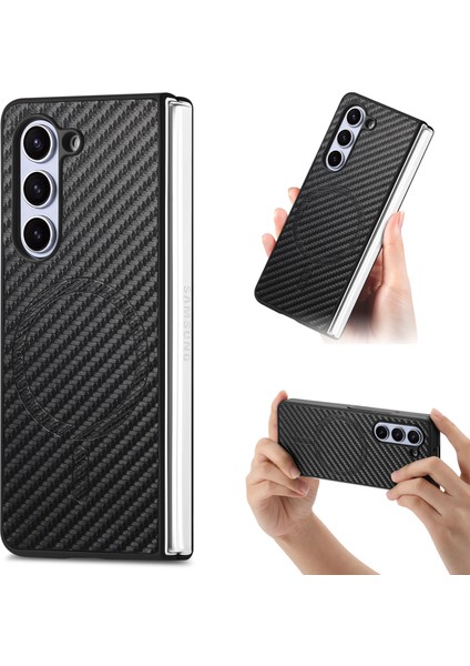 Samsung Galaxy Z Fold6 5g Manyetik Karbon Fiber Doku Deri + Pc Kapağı (Yurt Dışından)