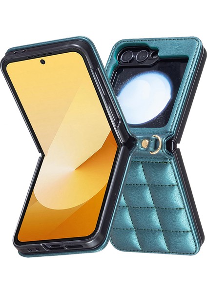 Samsung Galaxy Z Flip6 5g / Z Flip5 5g Kayışlı Kare Izgaralı Deri Kılıf (Yurt Dışından)