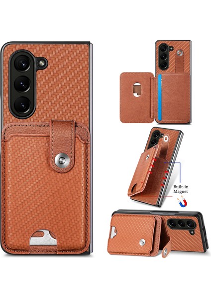 Samsung Galaxy Z Fold6 5g Karbon Fiber Dokulu Kart Tutucu Deri Arka Kapak (Yurt Dışından)