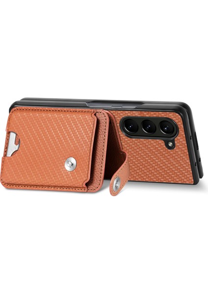 Samsung Galaxy Z Fold6 5g Karbon Fiber Dokulu Kart Tutucu Deri Arka Kapak (Yurt Dışından)