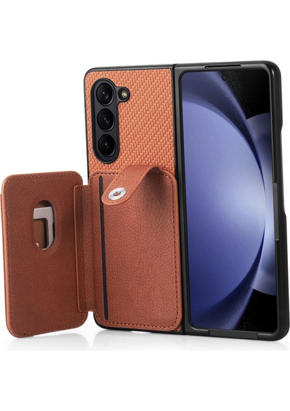 Samsung Galaxy Z Fold6 5g Karbon Fiber Dokulu Kart Tutucu Deri Arka Kapak (Yurt Dışından)