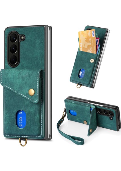 Samsung Galaxy Z Fold6 5g Kickstand Kart Çantası Deri + Askılı Pc Telefon Kapağı (Yurt Dışından)