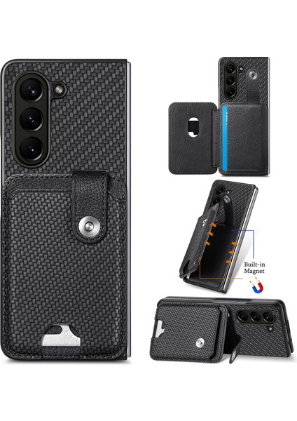 Samsung Galaxy Z Fold6 5g Karbon Fiber Dokulu Kart Tutucu Deri Arka Kapak (Yurt Dışından)