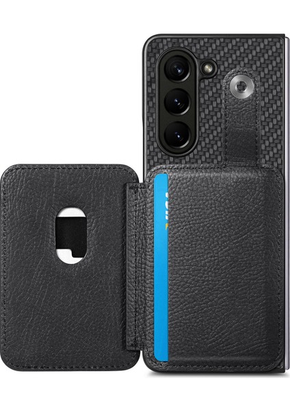 Samsung Galaxy Z Fold6 5g Karbon Fiber Dokulu Kart Tutucu Deri Arka Kapak (Yurt Dışından)
