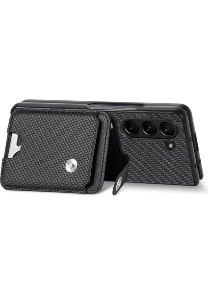 Samsung Galaxy Z Fold6 5g Karbon Fiber Dokulu Kart Tutucu Deri Arka Kapak (Yurt Dışından)