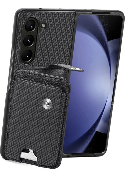 Samsung Galaxy Z Fold6 5g Karbon Fiber Dokulu Kart Tutucu Deri Arka Kapak (Yurt Dışından)