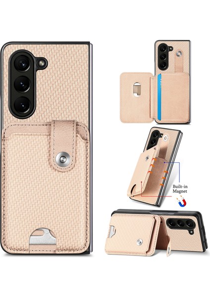 Samsung Galaxy Z Fold6 5g Karbon Fiber Dokulu Kart Tutucu Deri Arka Kapak (Yurt Dışından)