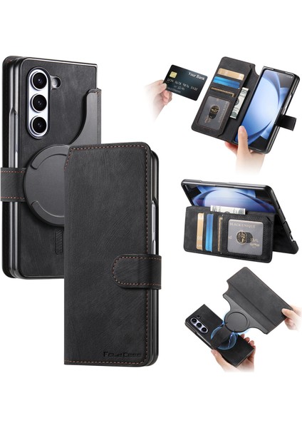 Samsung Galaxy Z Fold6 5g Deri Manyetik Çıkarılabilir Cüzdan Telefon Kapağı (Yurt Dışından)