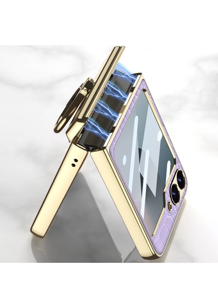 Samsung Galaxy Z Flip6 5g Manyetik Menteşe Koruması Pu+Pc Kickstand Telefon Kapağı (Yurt Dışından) modelleri