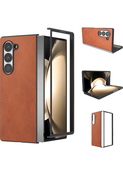 Samsung Galaxy Z Fold6 5g Sığır Derisi Doku Sert Pc+Pu Koruyucu Telefon Kapağı (Yurt Dışından)