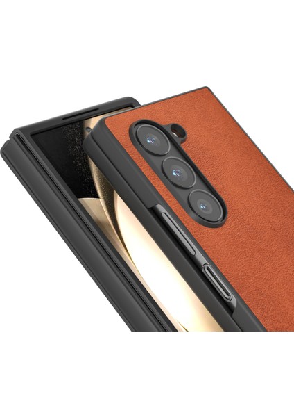 Samsung Galaxy Z Fold6 5g Sığır Derisi Doku Sert Pc+Pu Koruyucu Telefon Kapağı (Yurt Dışından)