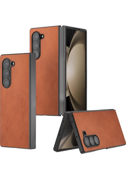 Samsung Galaxy Z Fold6 5g Sığır Derisi Doku Sert Pc+Pu Koruyucu Telefon Kapağı (Yurt Dışından)
