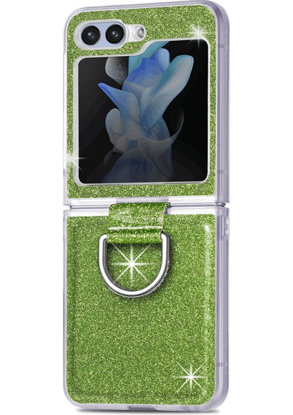 Samsung Galaxy Z Flip6 5g Deri + Pc Glitter Telefon Kapağı Yapay Yüzük Tutucu (Yurt Dışından)