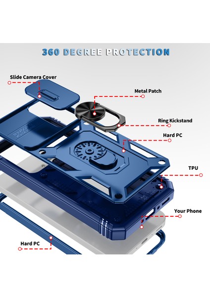 Samsung Galaxy A55 5g Kickstand Kılıf Tpu + Pc Camshield Hibrit Telefon Kapağı (Yurt Dışından)