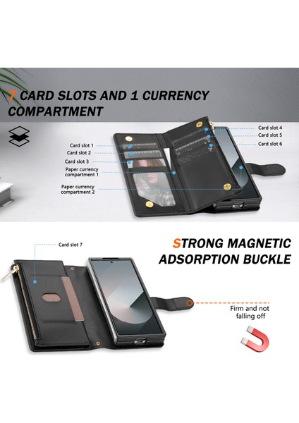 Samsung Galaxy Z Fold6 5g Dikişli Deri Cüzdan Kılıfı (Yurt Dışından)