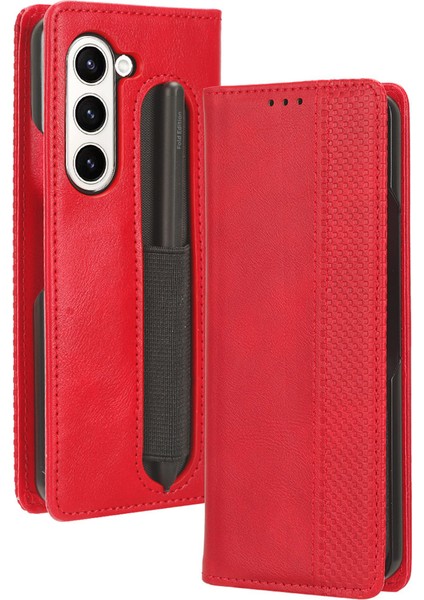 Samsung Galaxy Z Fold6 5g Retro Pu Deri Telefon Kılıfı Kalem Tutuculu (Yurt Dışından)