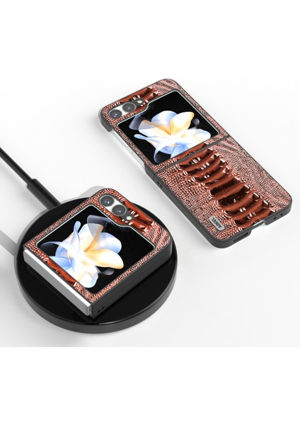Samsung Galaxy Z Flip6 5g Timsah Dokulu Hakiki Inek Deri Arka Telefon Kapağı (Yurt Dışından)