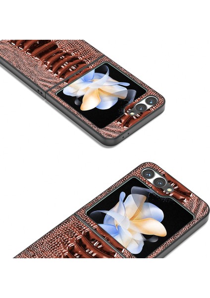Samsung Galaxy Z Flip6 5g Timsah Dokulu Hakiki Inek Deri Arka Telefon Kapağı (Yurt Dışından)