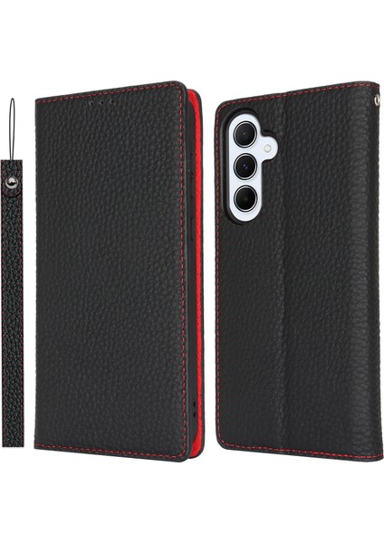 Samsung Galaxy S24 Fe Litchi Dokulu Hakiki Inek Deri Telefon Kılıfı (Yurt Dışından)