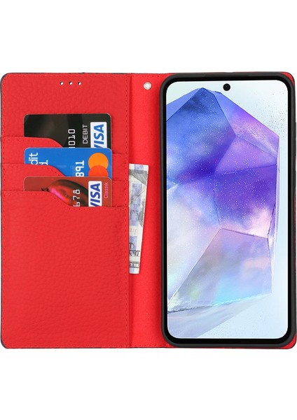 Samsung Galaxy S24 Fe Litchi Dokulu Hakiki Inek Deri Telefon Kılıfı (Yurt Dışından)