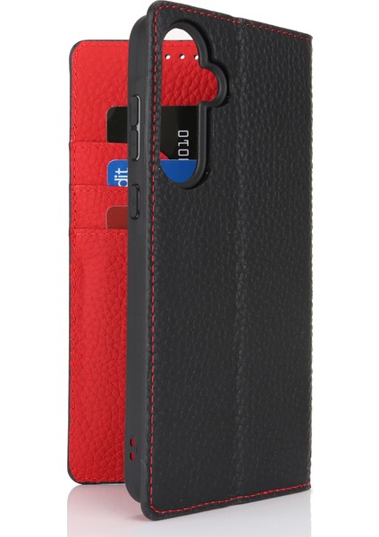 Samsung Galaxy S24 Fe Litchi Dokulu Hakiki Inek Deri Telefon Kılıfı (Yurt Dışından)