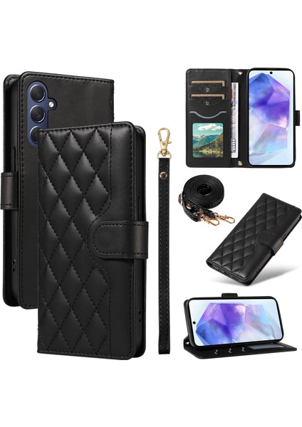 Samsung Galaxy A55 5g Cüzdan Eşkenar Dörtgen Deri Telefon Kılıfı (Yurt Dışından)