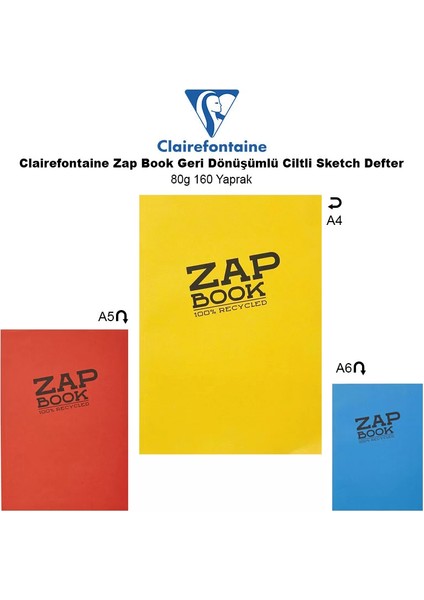 Zap Book Geri Dönüşümlü Ciltli Sketch Defter 80 gr 160 Yaprak