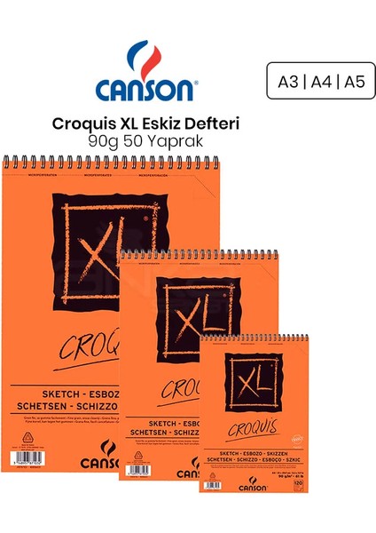 Xl Croquis Eskiz Defteri 90 gr 50 Yaprak Üstten Spiralli