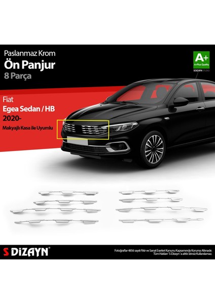 S-Dizayn Fiat Egea Sd / Hb Krom Ön Panjur Diamond Model 8 Prç 2020 Üzeri