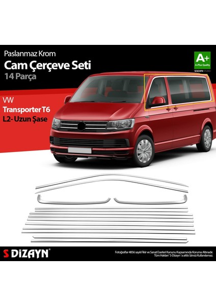 S-Dizayn Vw Transporter T6 Uzun Şase Krom Cam Çerçeve Seti 2015-2024 Tek Sürgü