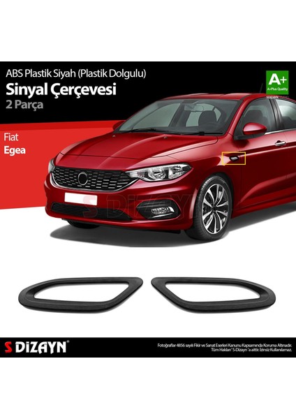 S-Dizayn Fiat Egea Siyah Abs Plastik Sinyal Çerçevesi 2 Prç. Abs Plastik Dolgulu 2015 Üzeri