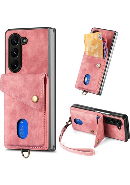Samsung Galaxy Z Fold6 5g Kickstand Kart Çantası Deri + Askılı Pc Telefon Kapağı (Yurt Dışından)