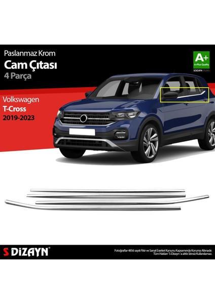 S-Dizayn Vw T-Cross Krom Cam Çıtası 4 Prç 2019-2023