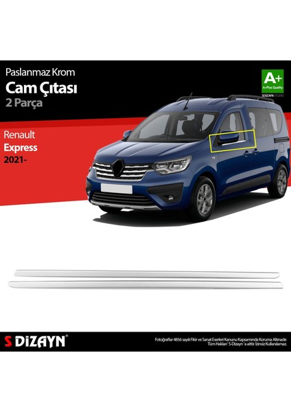 S-Dizayn Renault Express Krom Cam Çıtası 2 Prç. 2021 Üzeri