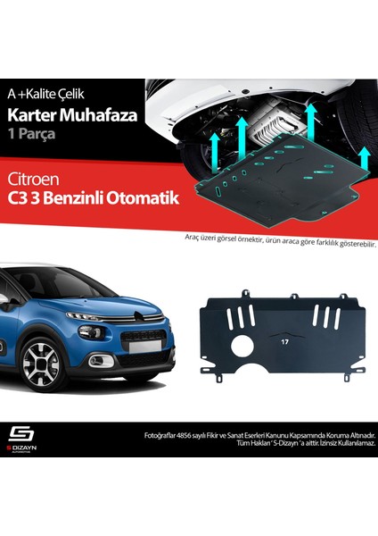 S-Dizayn Citroen C3 Benzin Otomatik Çelik Karter Muhafaza 2017 Üzeri A+ Kalite