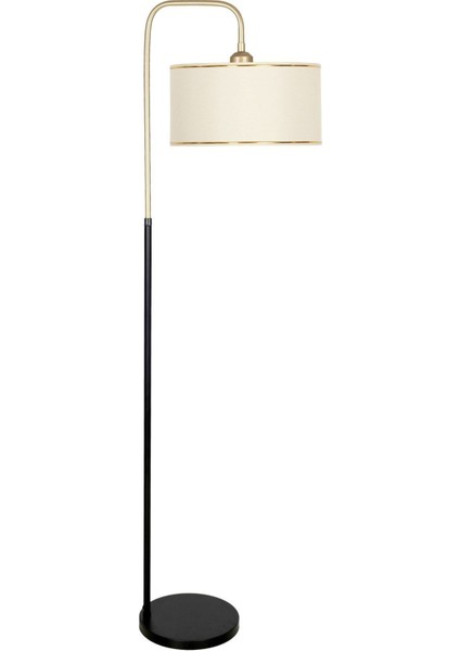 1 Potenza Eskitme Detaylı Lambader - Gold Şeritli Krem Bej E27 Metal 151-200 Tek Ayaklı