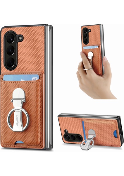 Samsung Galaxy Z Fold6 5g Kart Yuvası Karbon Fiber Doku Deri + Pc Telefon Kapağı (Yurt Dışından)