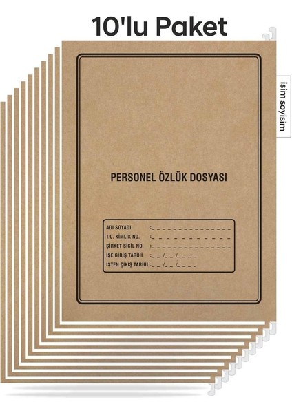 Metal Askılı Personel Özlük Dosyası 4 Yapraklı 10'lu Paket