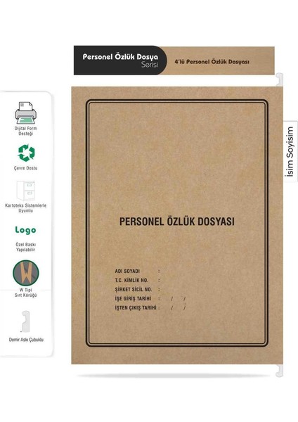 Metal Askılı Personel Özlük Dosyası 4 Yapraklı 10'lu Paket modelleri