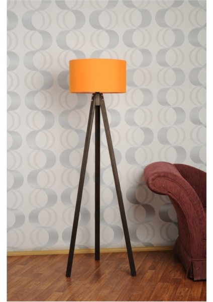 3 Ayaklı Tripod Lambader Abajur Kumaş Başlık---Turuncu-C