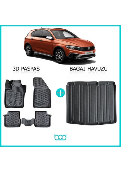 Fiat Egea Cross 3D Havuzlu Paspas ve Bagaj Havuzu Seti