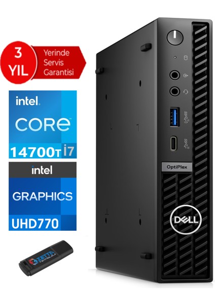 Pc Optıplex 7020MFF Plus Intel Core İ7-14700T 32GB Ddr5 1tb SSD WINDOWS11HOME Mini Masaüstü Bilgisayar N09O7020MFFPVPW43+ZETTAUSBBELLEK