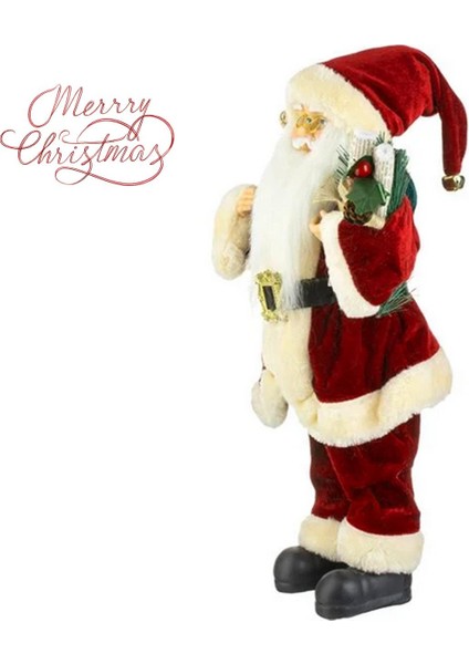 Yılbaşı Süsü Noel Baba Biblo Figür Büyük Boy 45CM - Peluş Ayılı Hediye Çuvalı ve Aksesuarları ile