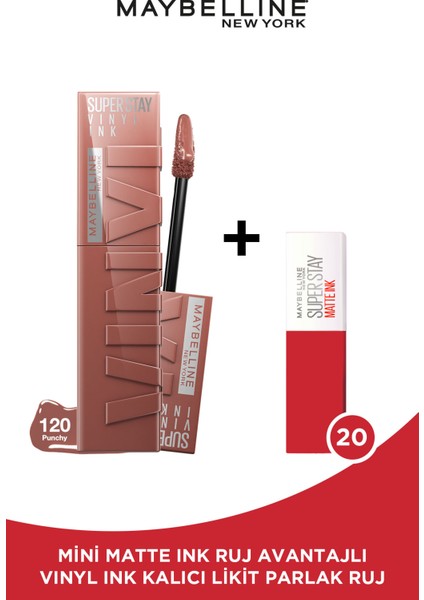 Super Stay Vinyl Ink Uzun Süre Kalıcı Likit Parlak Ruj 120 Punchy + Mini Matte Ink Likit Mat Ruj - 20 Pioneer
