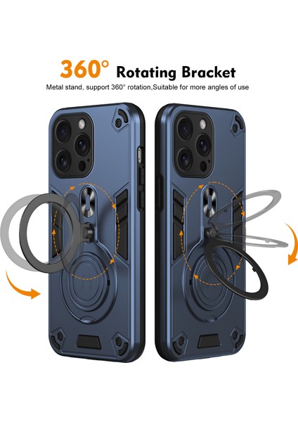 Anti-Düşme Telefon Kılıfı iPhone 15 Pro Max Kılıf Dönebilen Kickstand Pc + Tpu Düşmeye Telefon Kapağı-Mavi (Yurt Dışından)