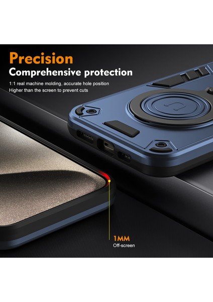 Anti-Düşme Telefon Kılıfı iPhone 15 Pro Max Kılıf Dönebilen Kickstand Pc + Tpu Düşmeye Telefon Kapağı-Mavi (Yurt Dışından)